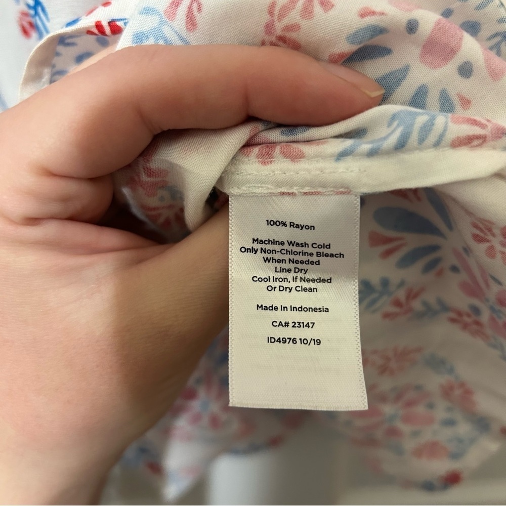 Talbots Blouse Floral Paisley Smocked Resortwear Coastal White Blue Plus Size 3X - Picture 6 of 8